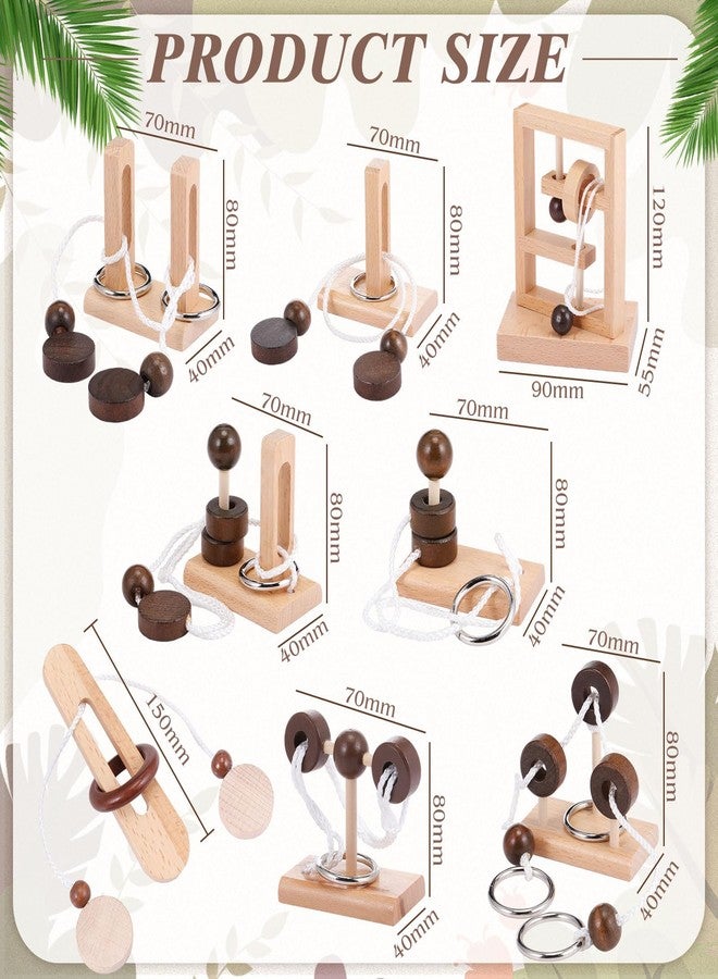 Yilloog 8 Pcs Brain Teaser 3D Wooden Rope Puzzles Set Wooden Threading Rope Loop Puzzle Luban Lock Puzzle Game Brain Games for Adults Desk Challenge Gifts, 14+ - Image 3